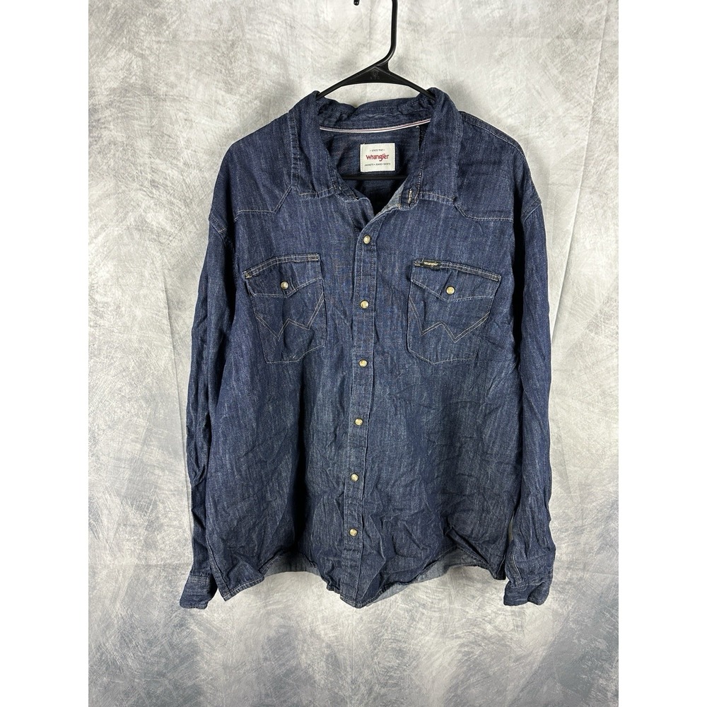 Wrangler Mens Denim Button Down Shirt Long Sleeve Medium Wash Blue 2XL